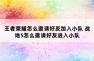 王者荣耀怎么邀请好友加入小队 战地5怎么邀请好友进入小队